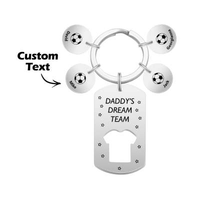 Personalized Engraved Football Daddy' Dream Team Keychain with Children's Names Key Ring Father's Day Gifts
