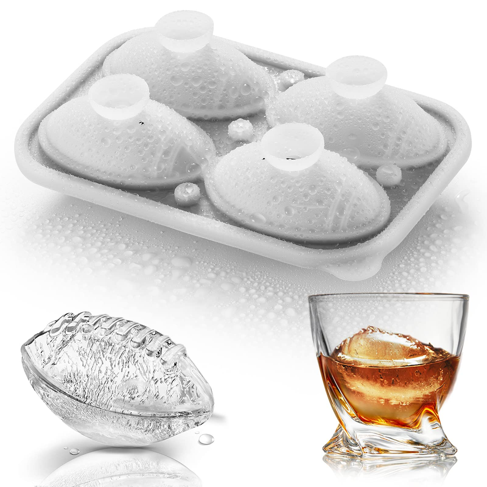 Silicone Soccer Ball Ice Cube Mold Fun Shapes, Novelty Soccer Gifts, 2.2" Large Craft Round Sphere Ice Ball Molds For Game Day, Whiskey, Cocktails, Bourbon