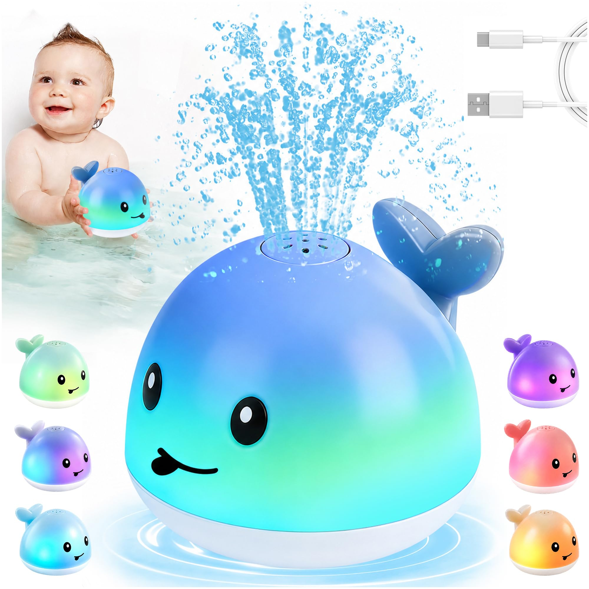 Bath Toys for Kids, Baby Bath Toys, Pool Water Toys for Toddlers, Babies Boy Girl Gifts, Light Up Whale Bath Toy Sprinkler, Birthday Bathtub Fountain Toy
