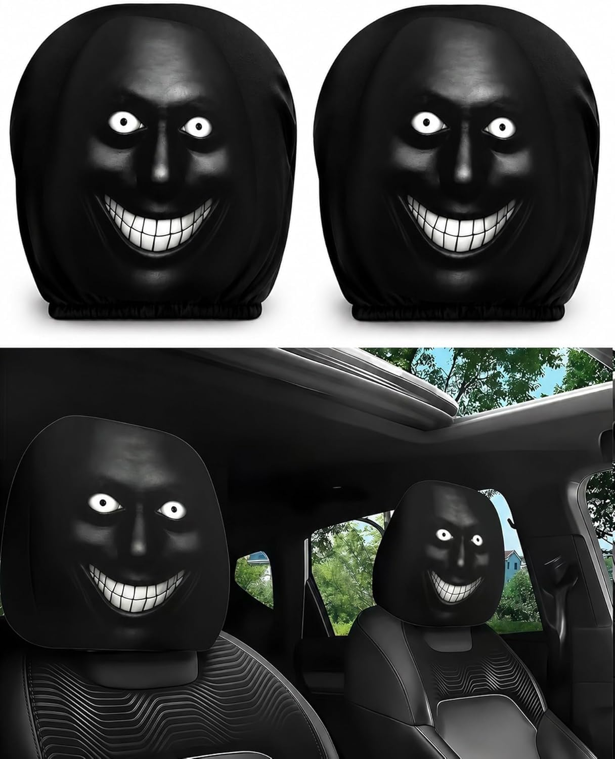 Ghost Face Headrest Covers, Scary Face Printing Auto Seat Universal Elastic Models Headrest Protector