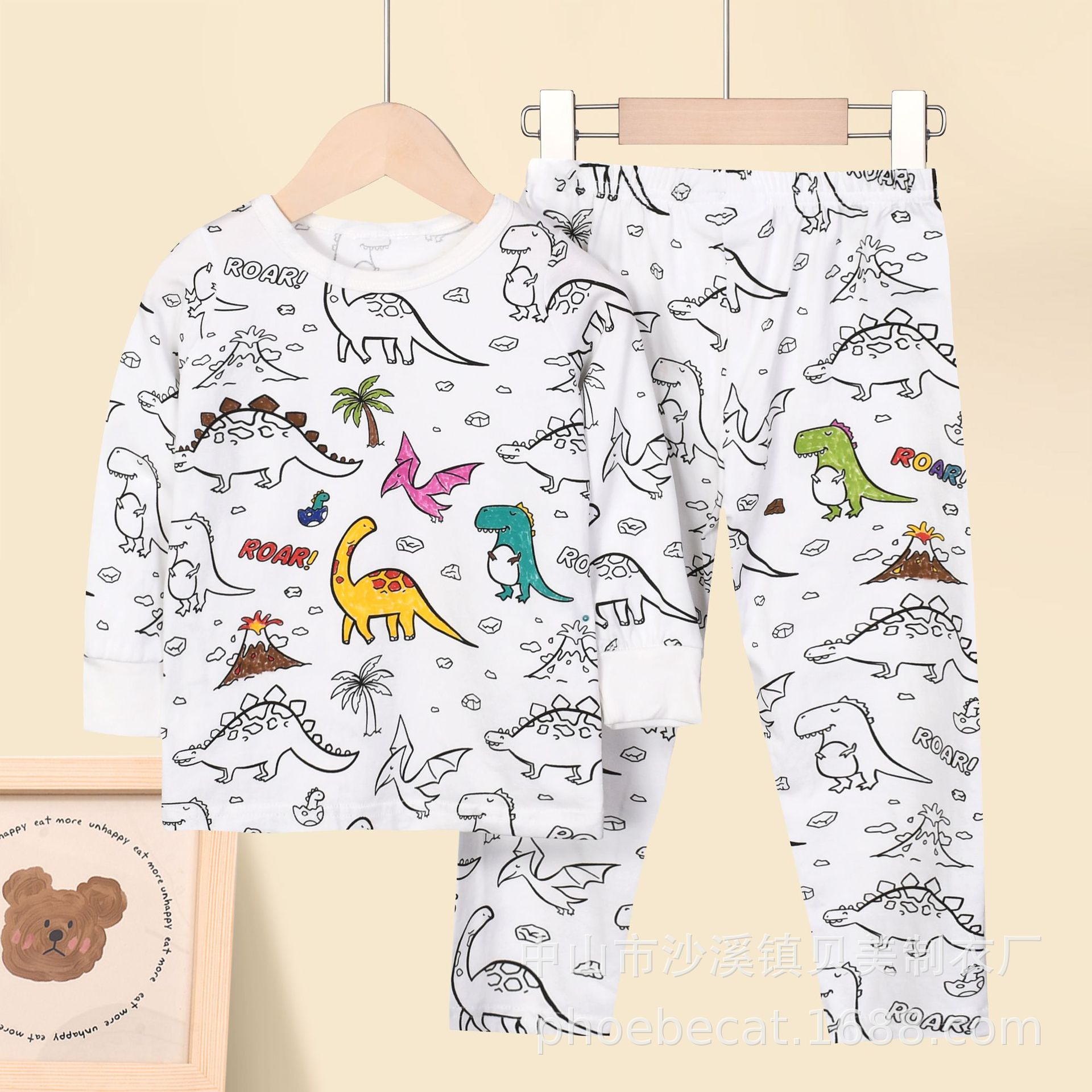 Kids Pajamas Set Coloring DIY Sleepwear Nightwear Boys Girls Cotton Shirt Pants