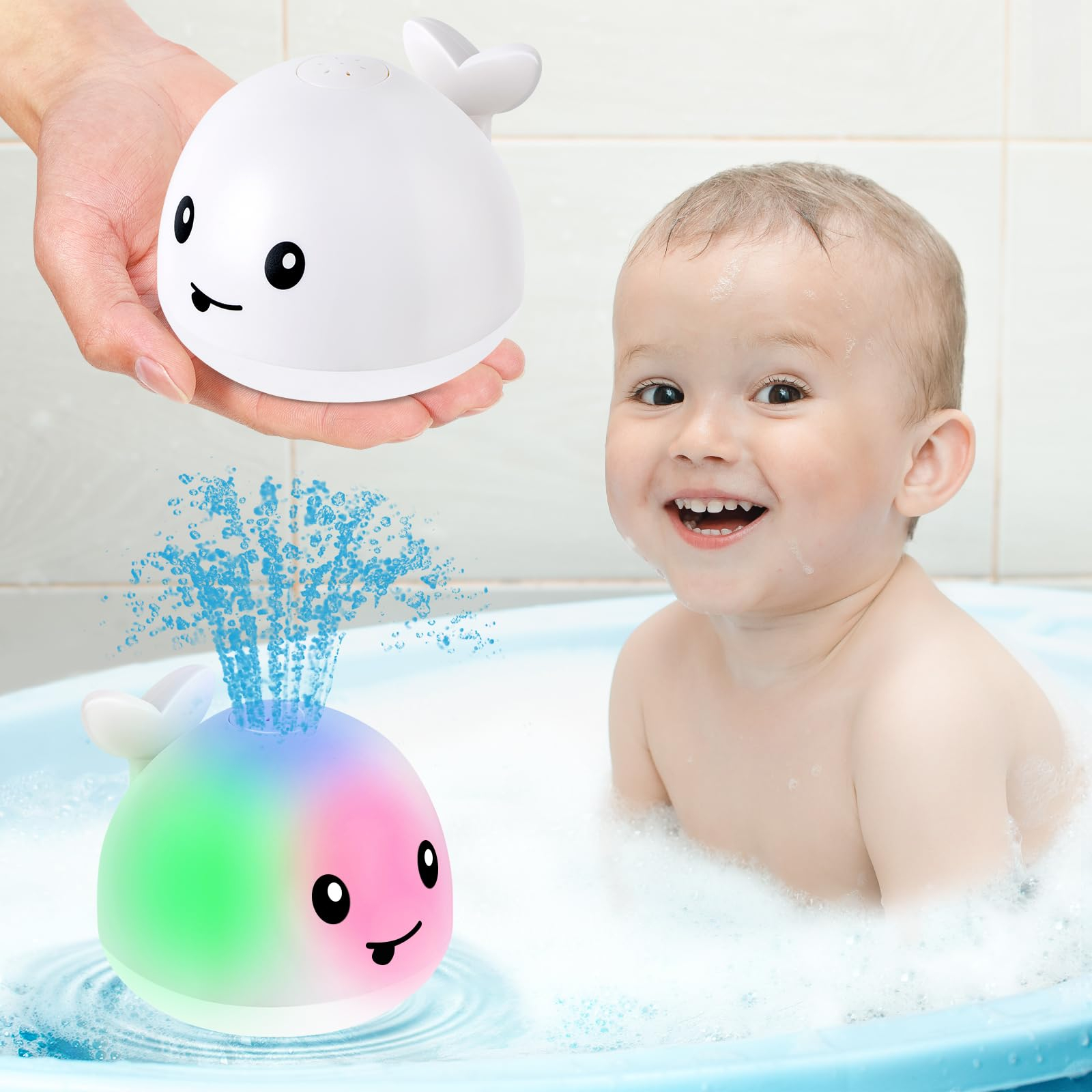 Bath Toys for Kids, Baby Bath Toys, Pool Water Toys for Toddlers, Babies Boy Girl Gifts, Light Up Whale Bath Toy Sprinkler, Birthday Bathtub Fountain Toy