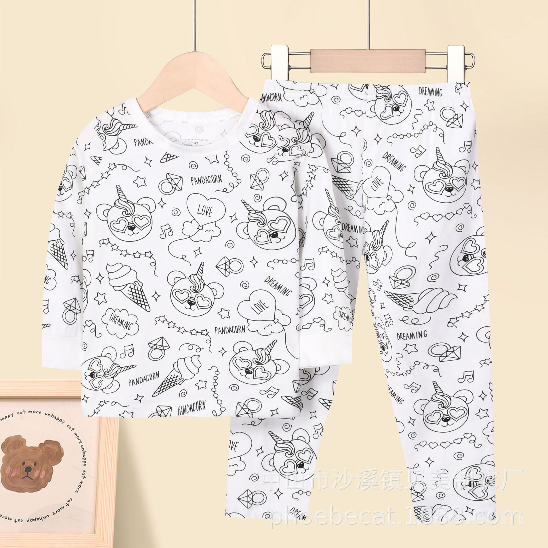 Kids Pajamas Set Coloring DIY Sleepwear Nightwear Boys Girls Cotton Shirt Pants