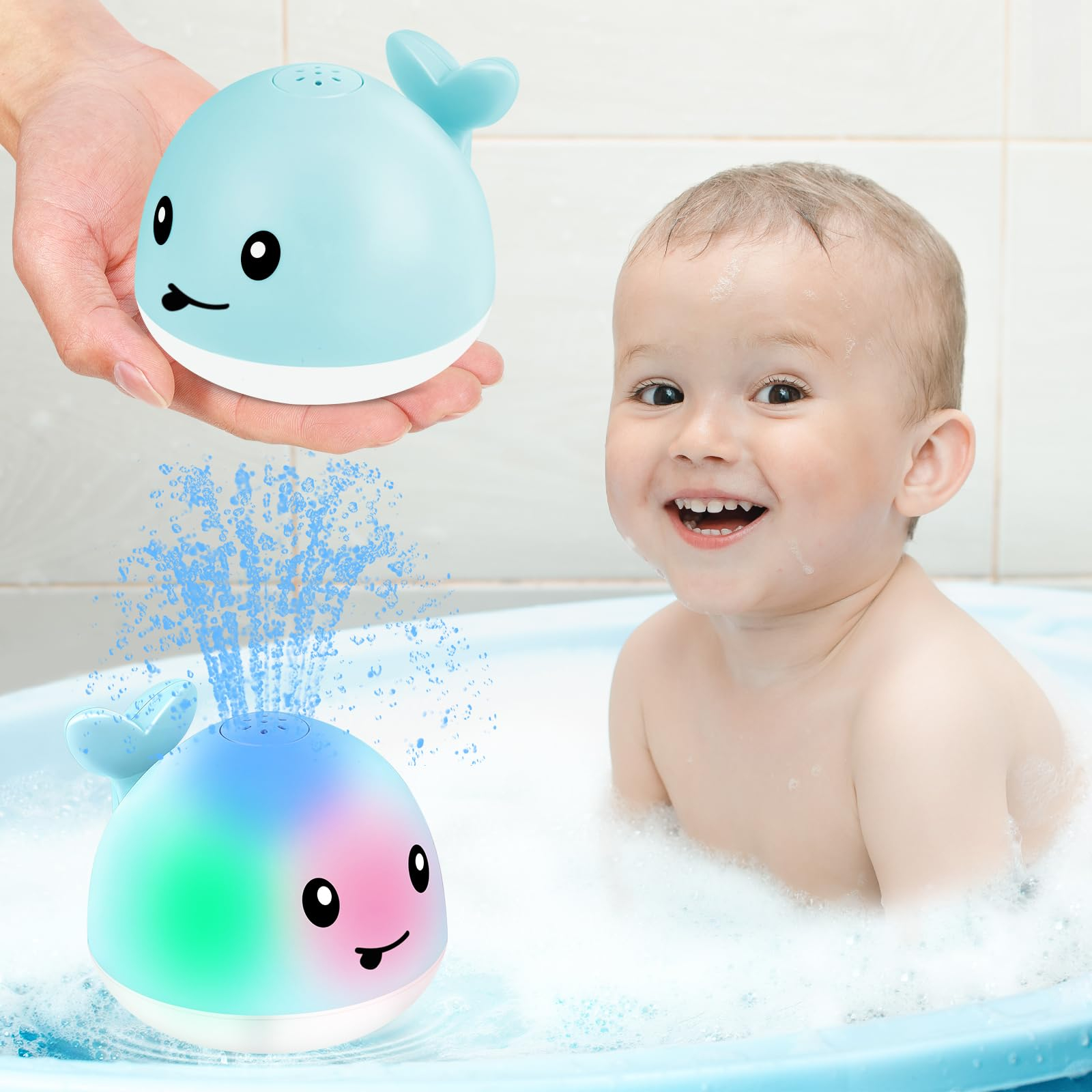 Bath Toys for Kids, Baby Bath Toys, Pool Water Toys for Toddlers, Babies Boy Girl Gifts, Light Up Whale Bath Toy Sprinkler, Birthday Bathtub Fountain Toy