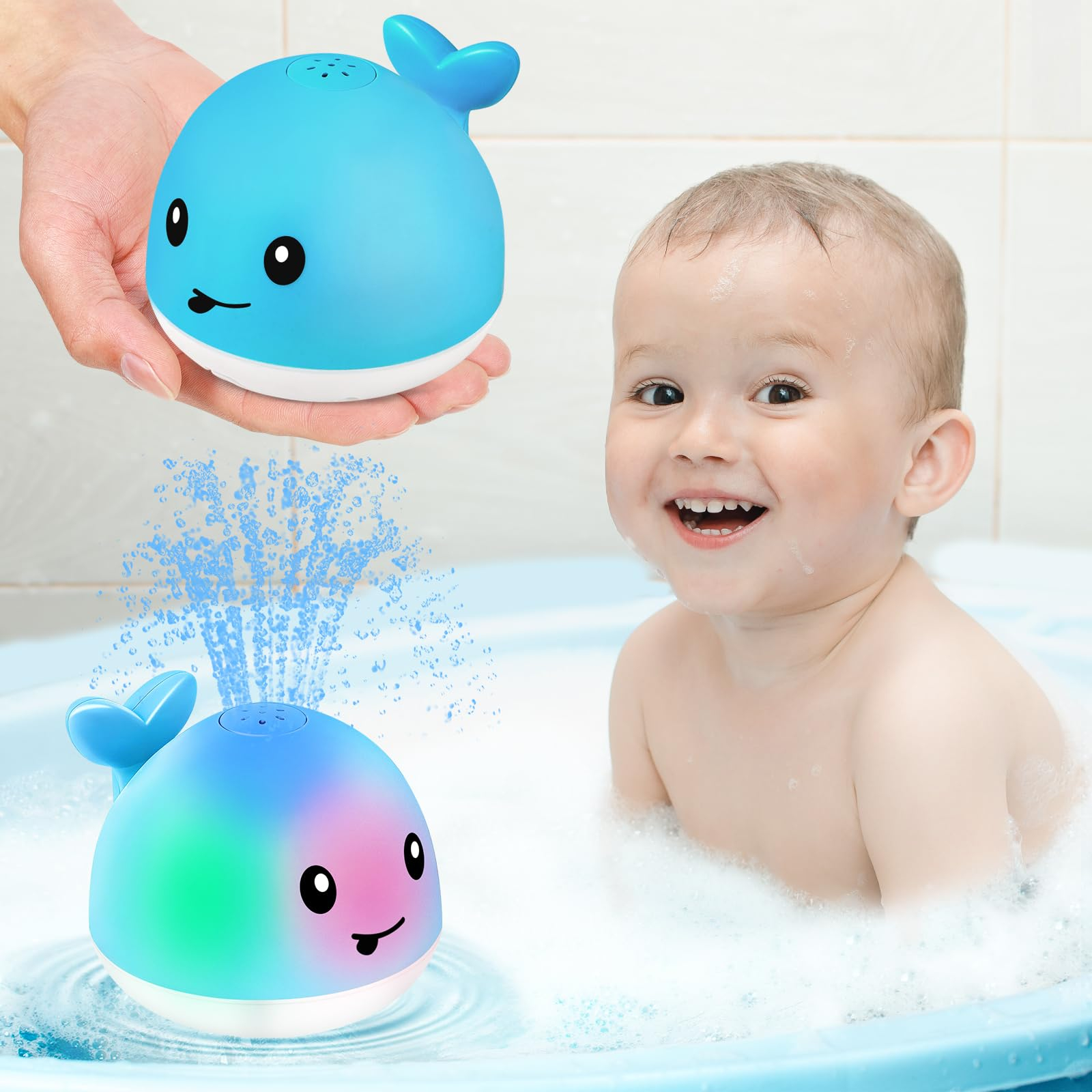 Bath Toys for Kids, Baby Bath Toys, Pool Water Toys for Toddlers, Babies Boy Girl Gifts, Light Up Whale Bath Toy Sprinkler, Birthday Bathtub Fountain Toy