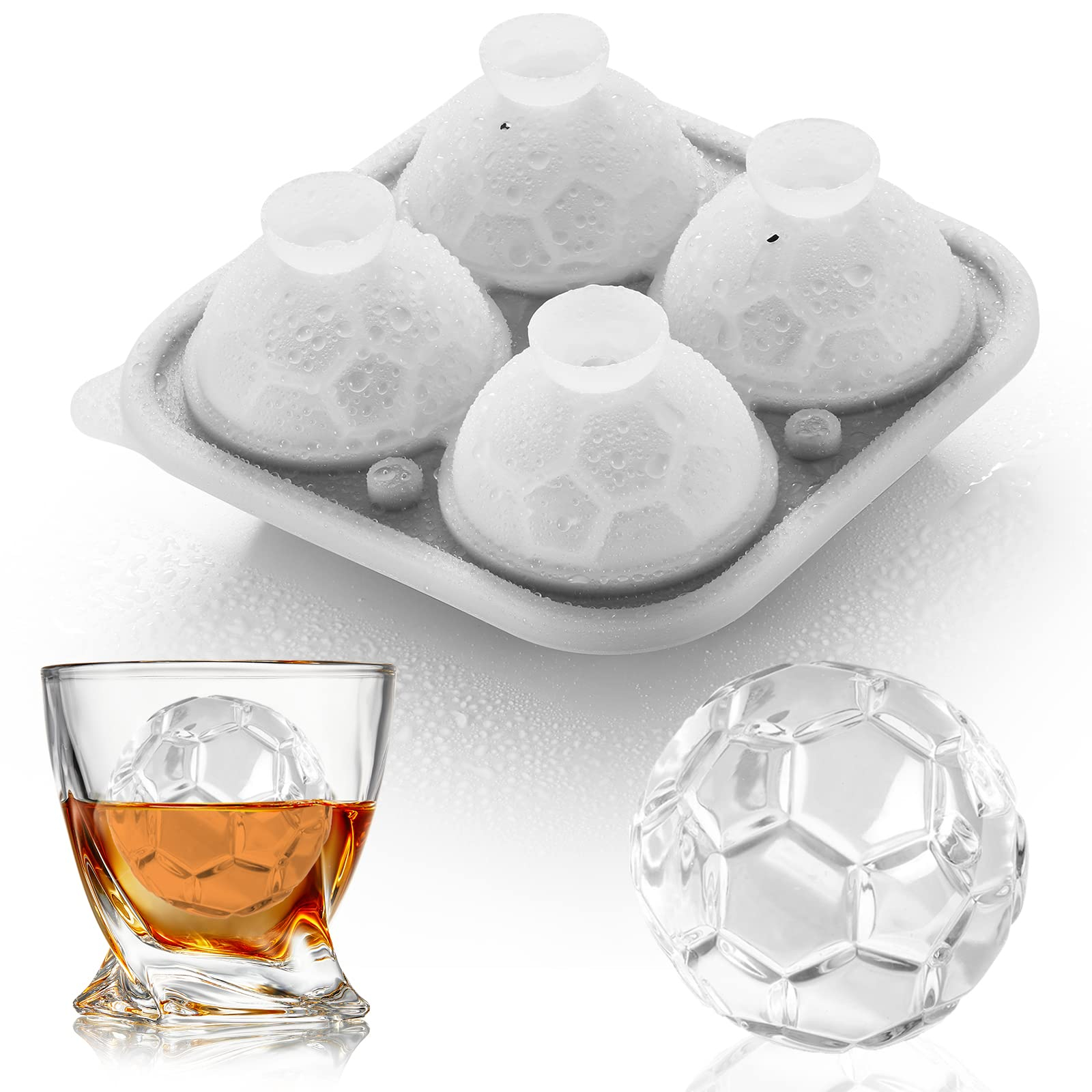 Silicone Soccer Ball Ice Cube Mold Fun Shapes, Novelty Soccer Gifts, 2.2" Large Craft Round Sphere Ice Ball Molds For Game Day, Whiskey, Cocktails, Bourbon