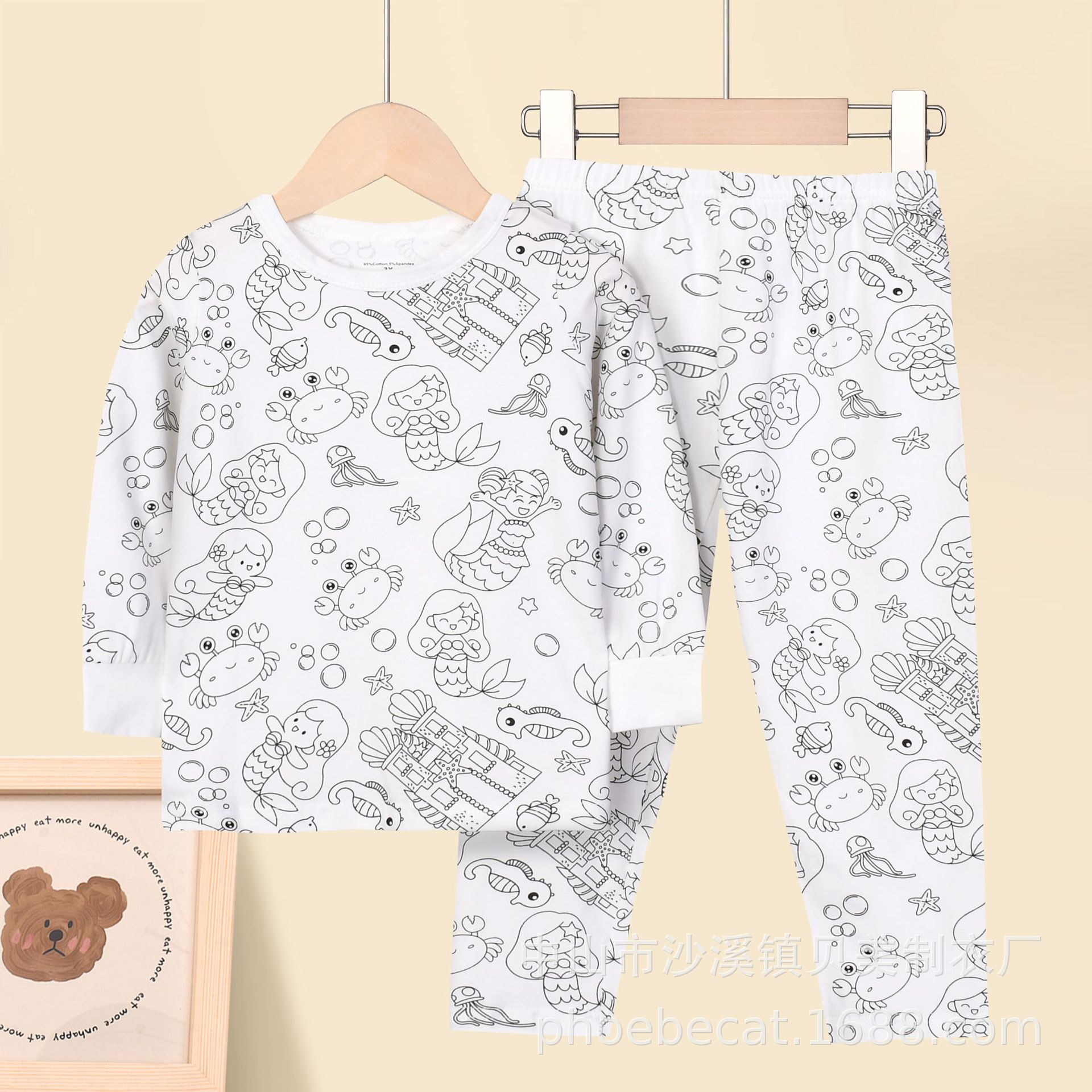 Kids Pajamas Set Coloring DIY Sleepwear Nightwear Boys Girls Cotton Shirt Pants