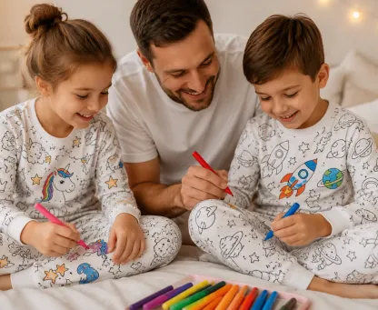 Kids Pajamas Set Coloring DIY Sleepwear Nightwear Boys Girls Cotton Shirt Pants