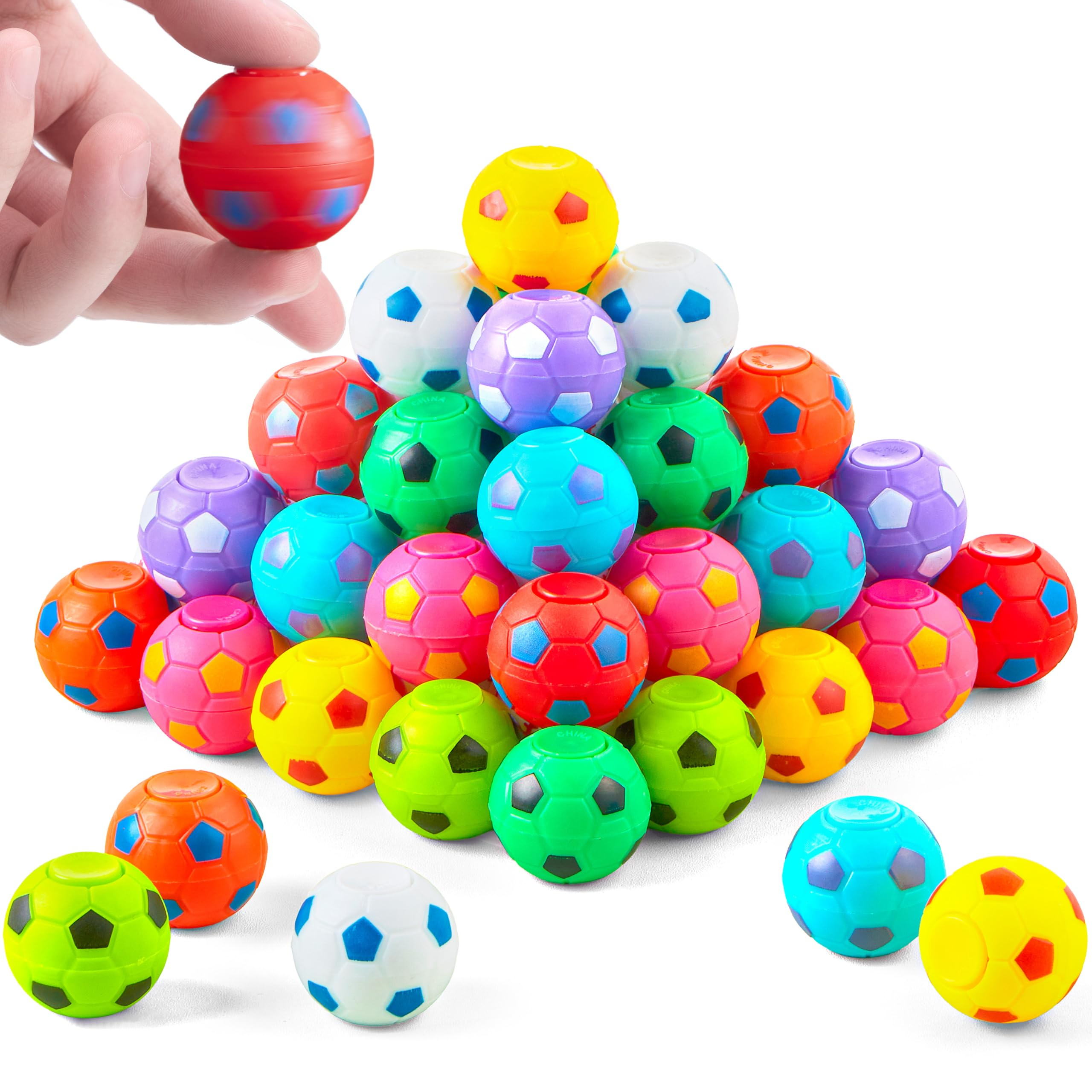 Soccer Fidget Spinners for Kids, Goodie Bag Stuffers for Birthday Party, Soccer Party Favors, Fidget Toys Bulk, Stress Balls, Treasure Box for Classroom