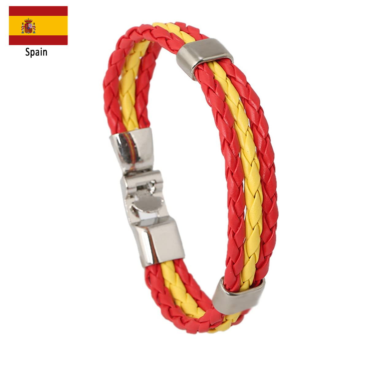 Flag Leather Bracelet Multicolor National Flag PU Leather Bracelet Wrap Bangle with Alloy Clasp for Women Men Wristband Jewelry
