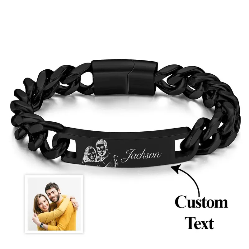 Custom Engraved Men's Bracelet Stainless Steel Photo Vintage Bracelet Jewelry Father's Day Gifts-Gold