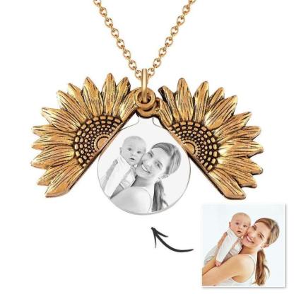 Sunflower Pendant Openable Necklace Sunflower Necklace with Your Photo Mother's Gift