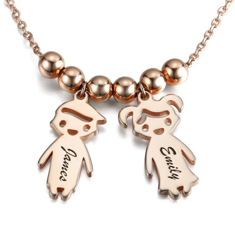 Kids Name Necklace with Engraving, Children Charms Necklace Smile Face Mom Jewelry