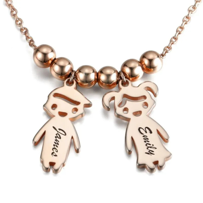 Kids Name Necklace with Engraving, Children Charms Necklace Smile Face Mom Jewelry