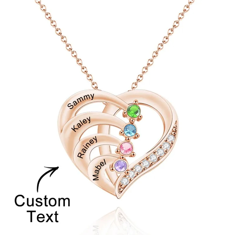 Engraved Birthstone Heart Shaped Necklace Personalized Name Necklace for Mom