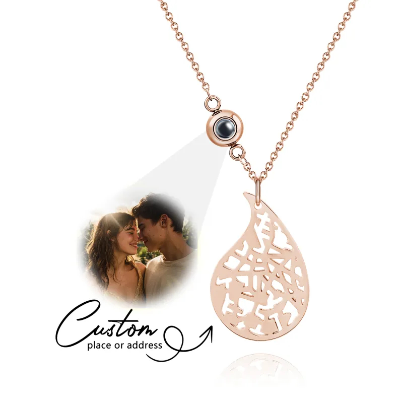 Custom Photo projection Necklace Cherished Spot Map Necklace Gemstone Necklace Gift for Her Anniversary Gift