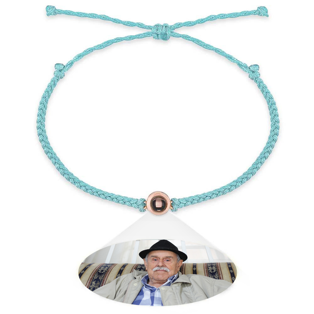 Personalized Photo Projection Couple Bracelet Braided Black Rope Bracelet Gift for Parents and Grandparents