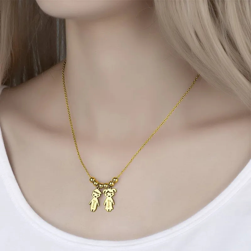 Kids Name Necklace with Engraving, Children Charms Necklace Smile Face Mom Jewelry
