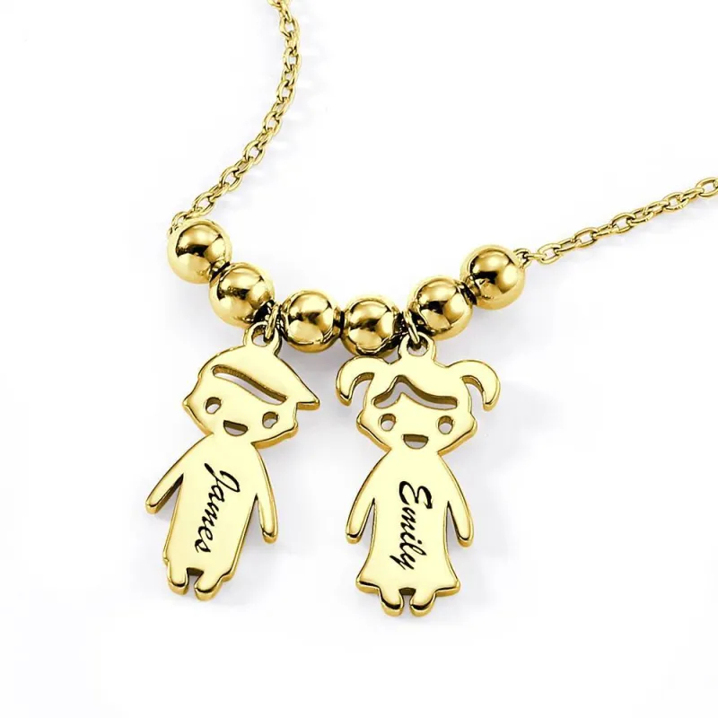 Kids Name Necklace with Engraving, Children Charms Necklace Smile Face Mom Jewelry