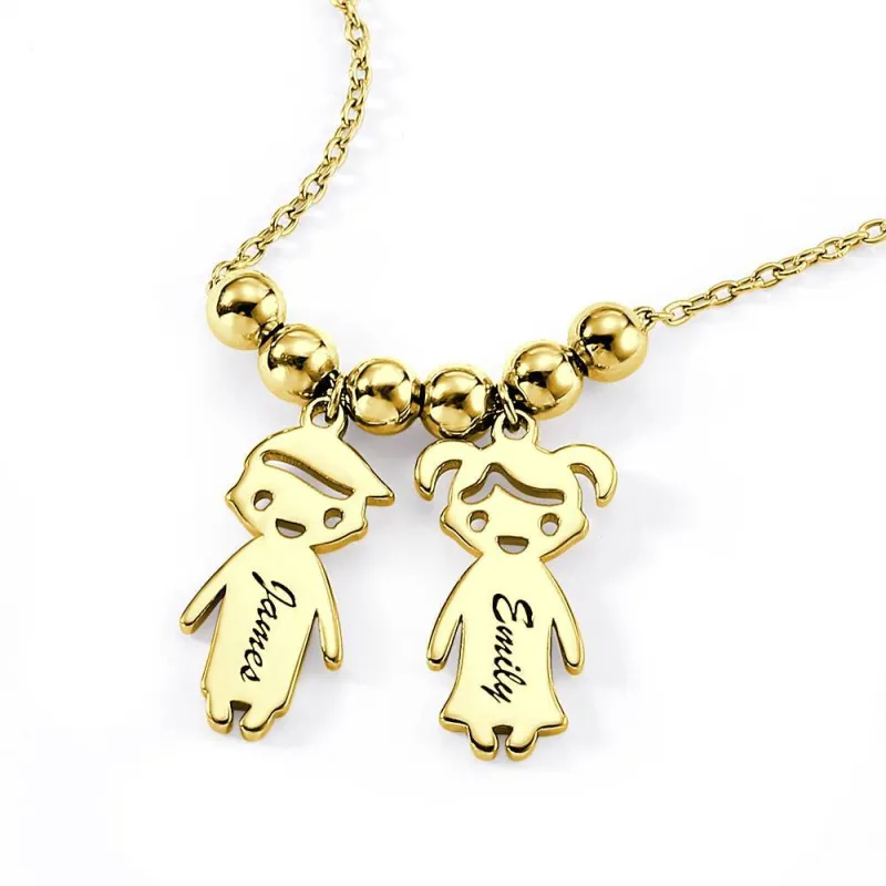 Kids Name Necklace with Engraving, Children Charms Necklace Smile Face Mom Jewelry