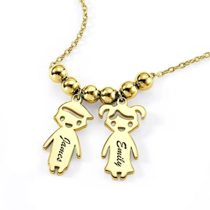 Kids Name Necklace with Engraving, Children Charms Necklace Smile Face Mom Jewelry