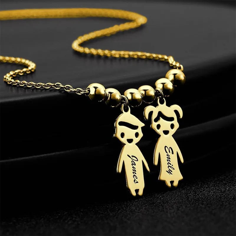 Kids Name Necklace with Engraving, Children Charms Necklace Smile Face Mom Jewelry
