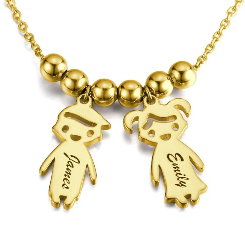 Kids Name Necklace with Engraving, Children Charms Necklace Smile Face Mom Jewelry