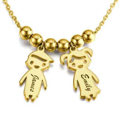 Kids Name Necklace with Engraving, Children Charms Necklace Smile Face Mom Jewelry