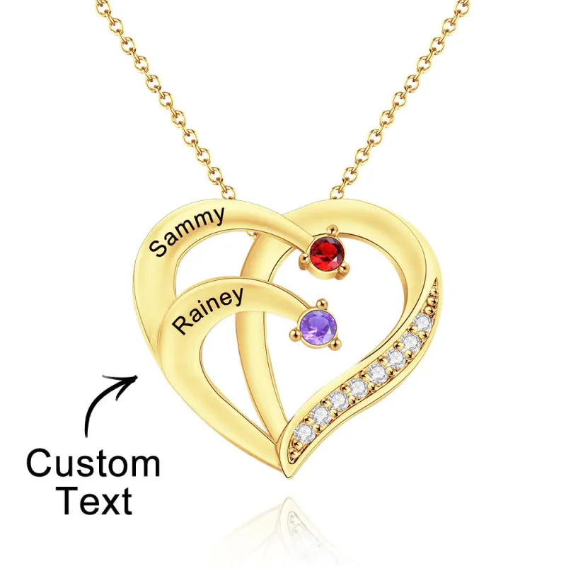 Engraved Birthstone Heart Shaped Necklace Personalized Name Necklace for Mom