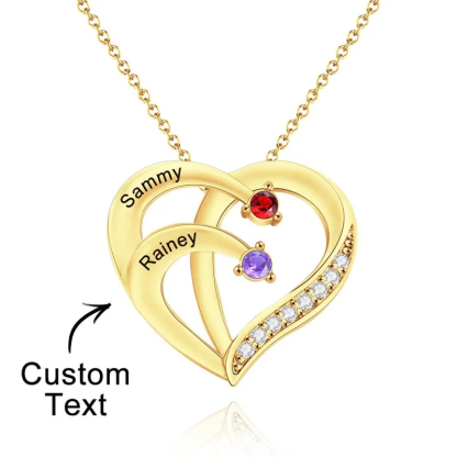 Engraved Birthstone Heart Shaped Necklace Personalized Name Necklace for Mom