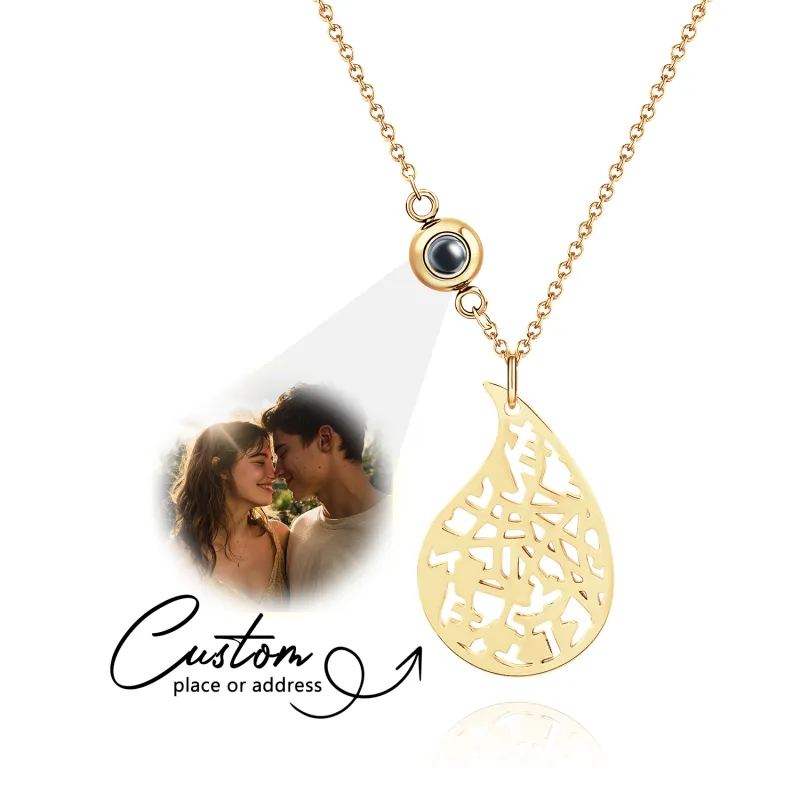 Custom Photo projection Necklace Cherished Spot Map Necklace Gemstone Necklace Gift for Her Anniversary Gift