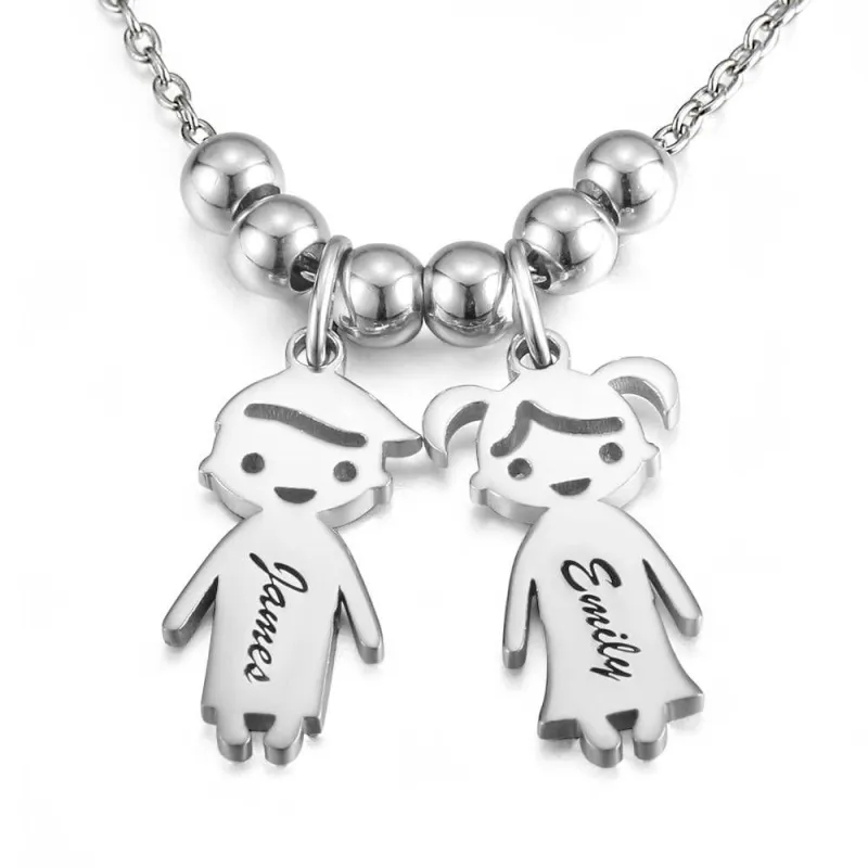 Kids Name Necklace with Engraving, Children Charms Necklace Smile Face Mom Jewelry