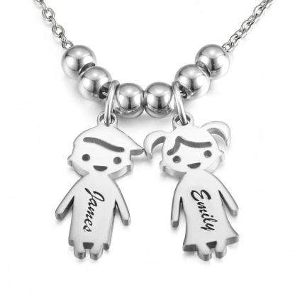 Kids Name Necklace with Engraving, Children Charms Necklace Smile Face Mom Jewelry