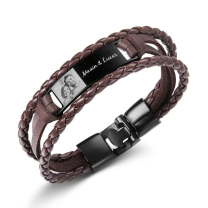 Custom Men's Bracelets Photo Leather Engraved Bracelet Best Gifts for Him