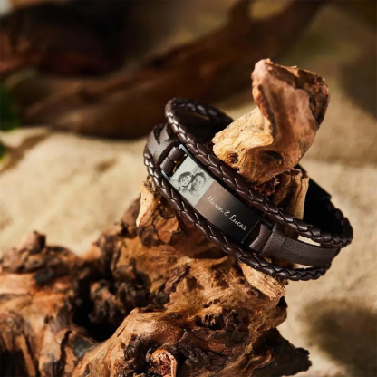 Custom Men's Bracelets Photo Leather Engraved Bracelet Best Gifts for Him