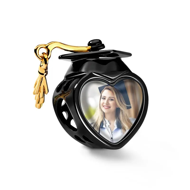 Academic Cap Photo Charm Bead Best Graduation Gift Fit All Major Brands of Bracelets Necklaces