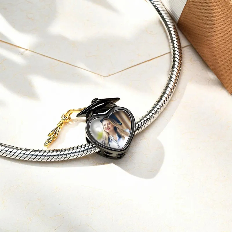 Academic Cap Photo Charm Bead Best Graduation Gift Fit All Major Brands of Bracelets Necklaces