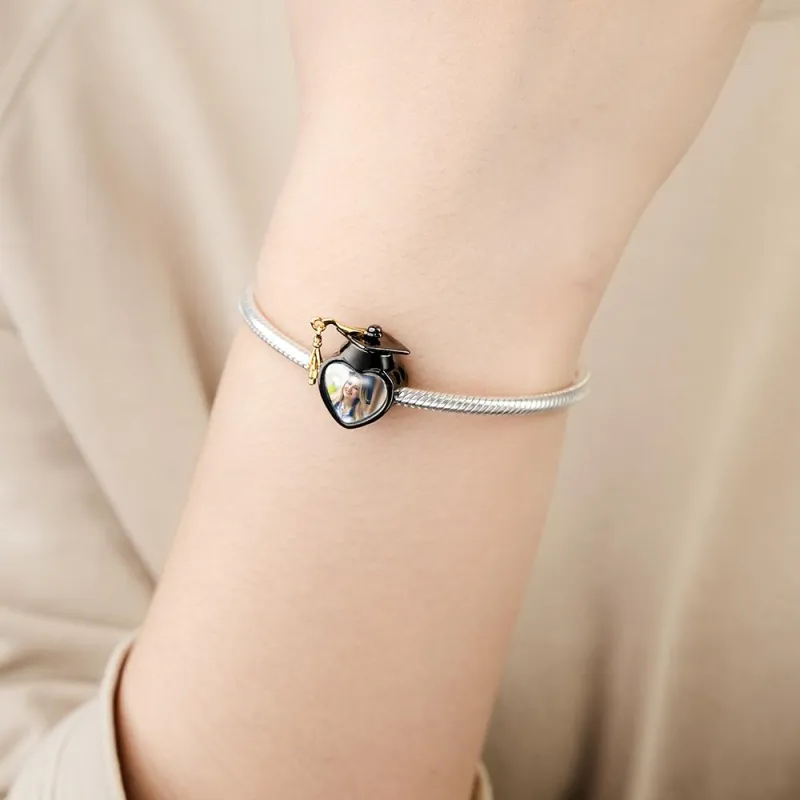 Academic Cap Photo Charm Bead Best Graduation Gift Fit All Major Brands of Bracelets Necklaces
