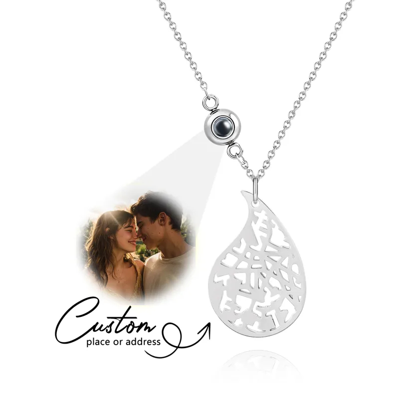 Custom Photo projection Necklace Cherished Spot Map Necklace Gemstone Necklace Gift for Her Anniversary Gift