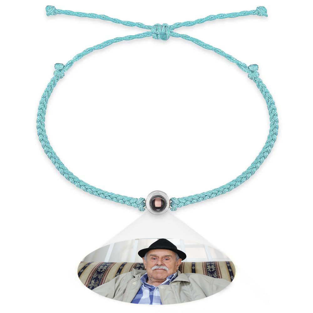 Personalized Photo Projection Couple Bracelet Braided Black Rope Bracelet Gift for Parents and Grandparents