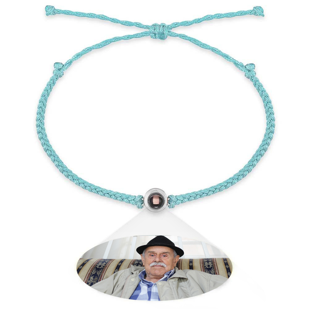 Personalized Photo Projection Couple Bracelet Braided Black Rope Bracelet Gift for Parents and Grandparents
