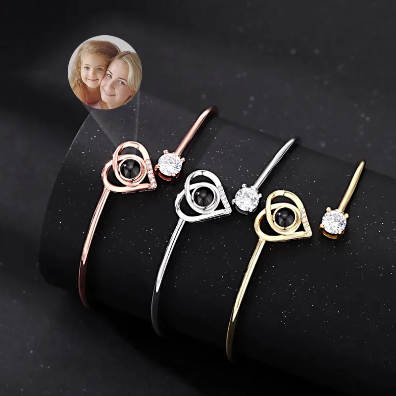 Custom Projection Bracelet Personalized Photo Bracelet Heart Jewelry Mother’s Day Gift for Mom