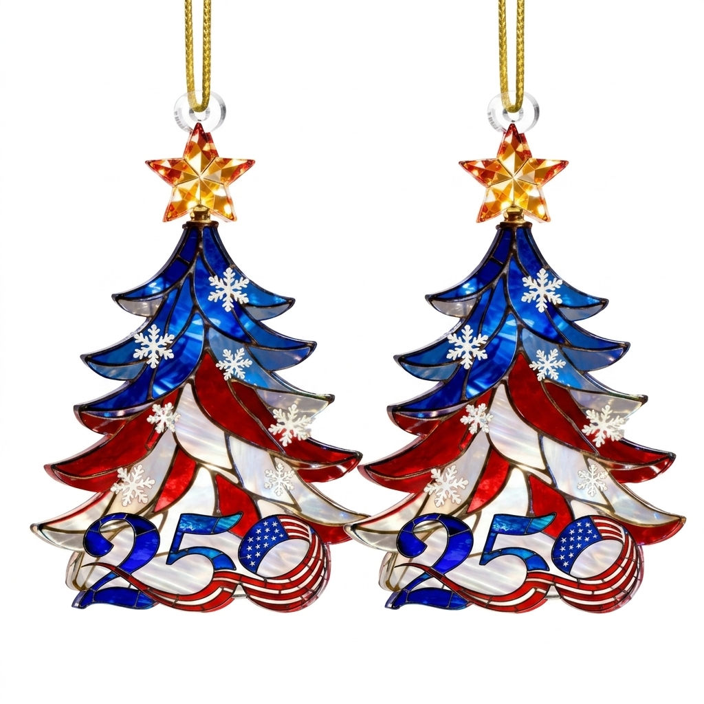 250 Anniversary USA Ornament, 2D Acrylic America 250 Merchandise, Fourth of July Decorations, Patriotic Decor, USA 250th Anniversary 4th of July Gifts, America 250th Birthday Gifts - Tree