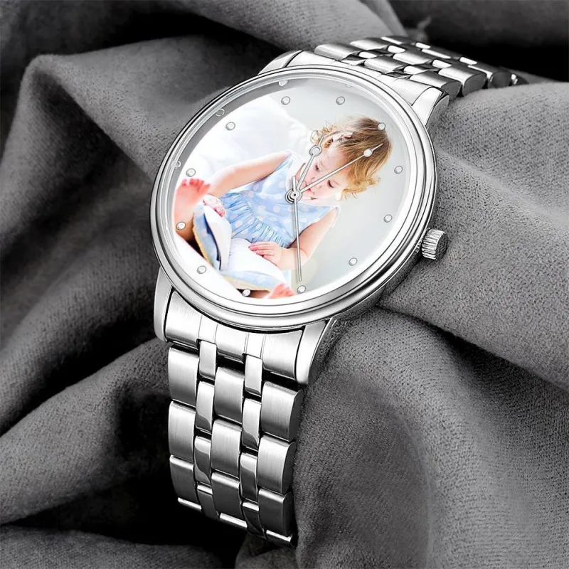 Unisex Personalized Engraved Photo Watch Alloy Bracelet Custom Photo Watch 40mm