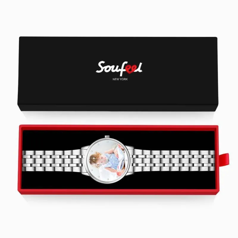 Unisex Personalized Engraved Photo Watch Alloy Bracelet Custom Photo Watch 40mm