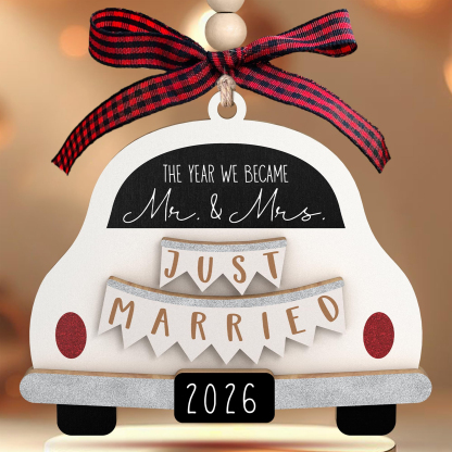 Wedding Gifts - Mr and Mrs Gifts - Wedding Gift for Couples 2026, Bride, Newlyweds - Bridal Shower Gift Ideas for Married Newlywed, Future Mr and Mrs - Wood Just Married Ornament 2026