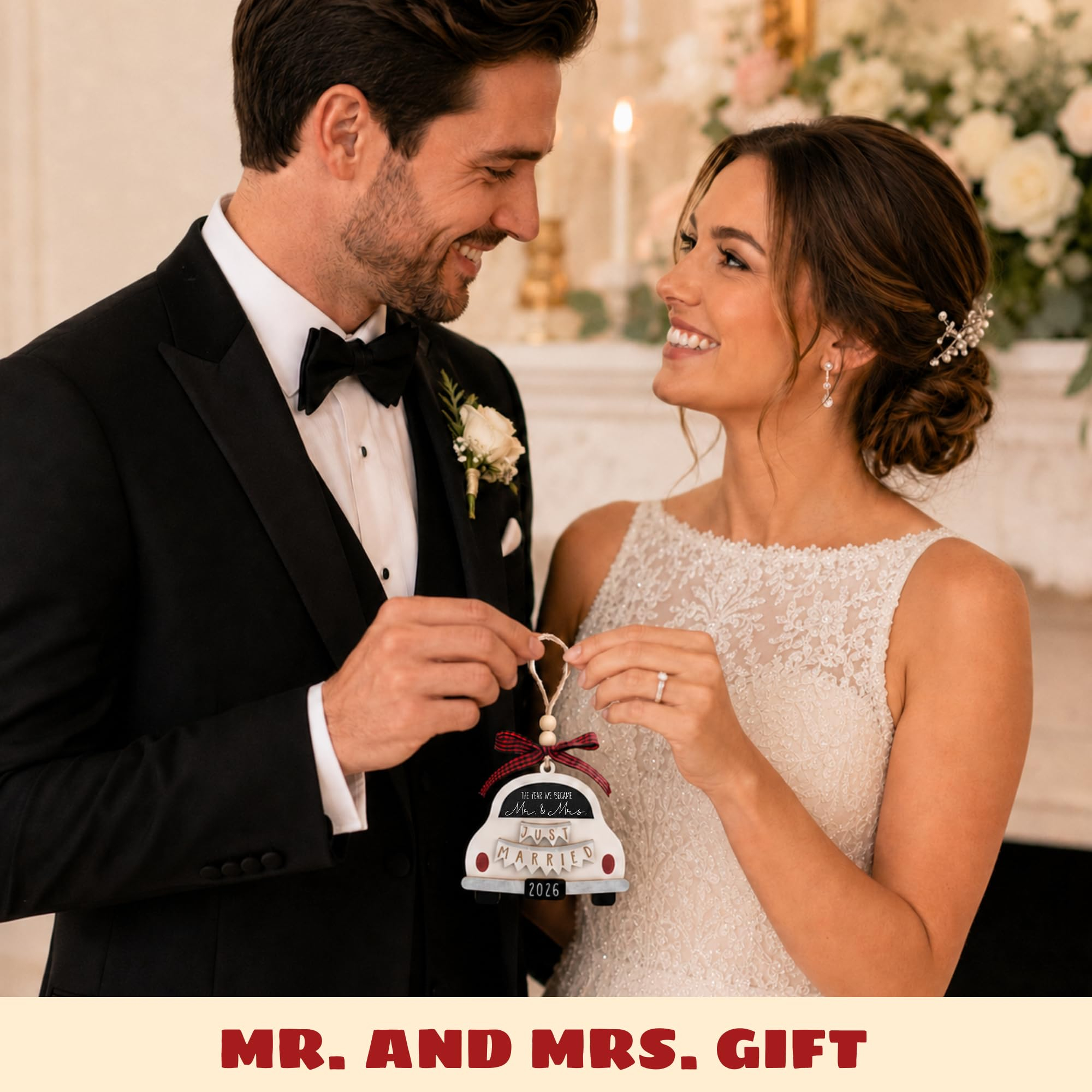 Wedding Gifts - Mr and Mrs Gifts - Wedding Gift for Couples 2026, Bride, Newlyweds - Bridal Shower Gift Ideas for Married Newlywed, Future Mr and Mrs - Wood Just Married Ornament 2026