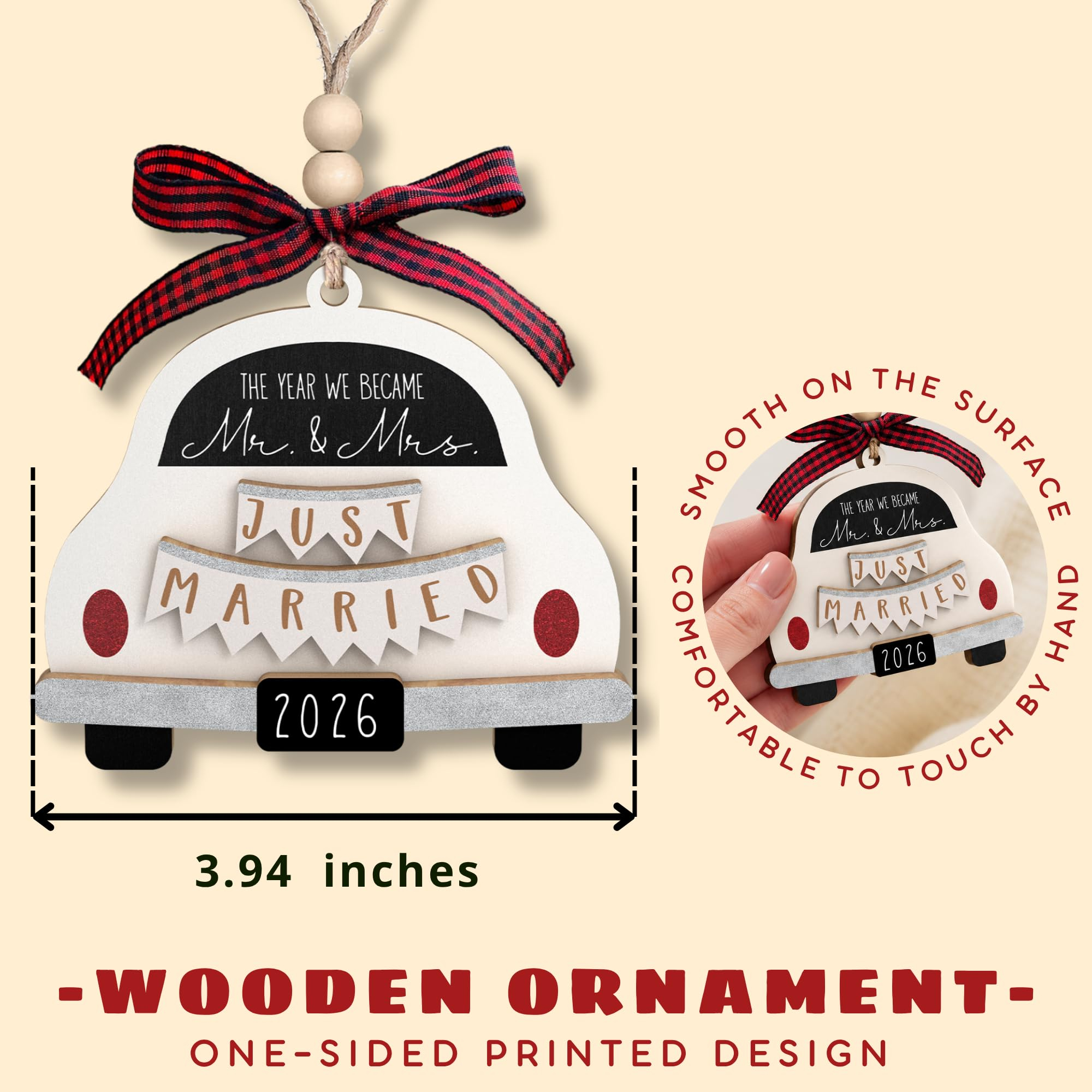 Wedding Gifts - Mr and Mrs Gifts - Wedding Gift for Couples 2026, Bride, Newlyweds - Bridal Shower Gift Ideas for Married Newlywed, Future Mr and Mrs - Wood Just Married Ornament 2026