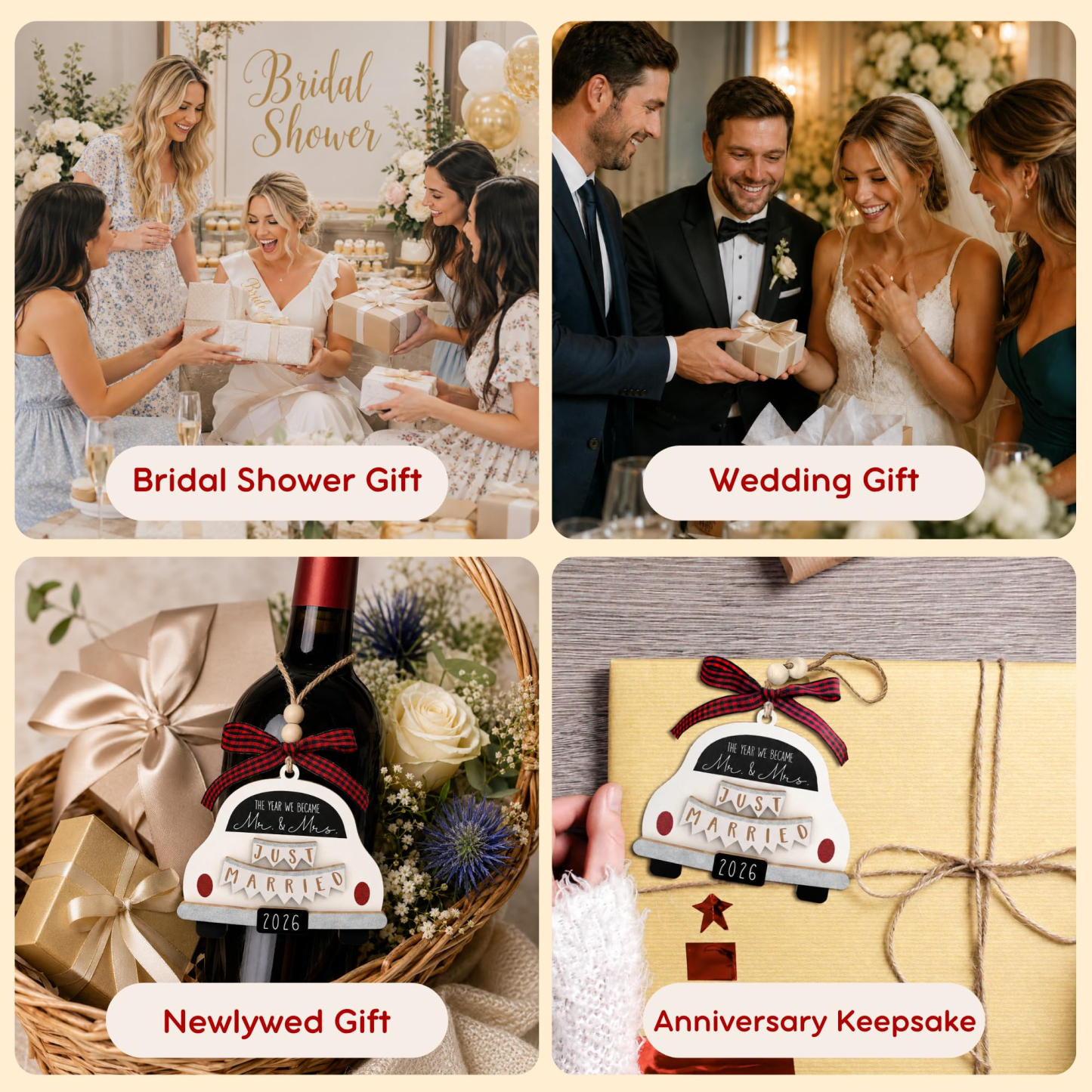 Wedding Gifts - Mr and Mrs Gifts - Wedding Gift for Couples 2026, Bride, Newlyweds - Bridal Shower Gift Ideas for Married Newlywed, Future Mr and Mrs - Wood Just Married Ornament 2026