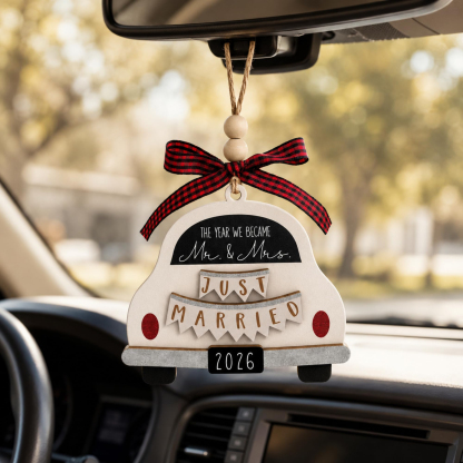 Wedding Gifts - Mr and Mrs Gifts - Wedding Gift for Couples 2026, Bride, Newlyweds - Bridal Shower Gift Ideas for Married Newlywed, Future Mr and Mrs - Wood Just Married Ornament 2026